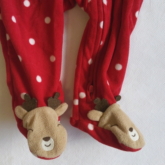 child of mine reindeer fleece 2-way zipper footie sleeper pajamas 3-6 months - Picture 3 of 5
